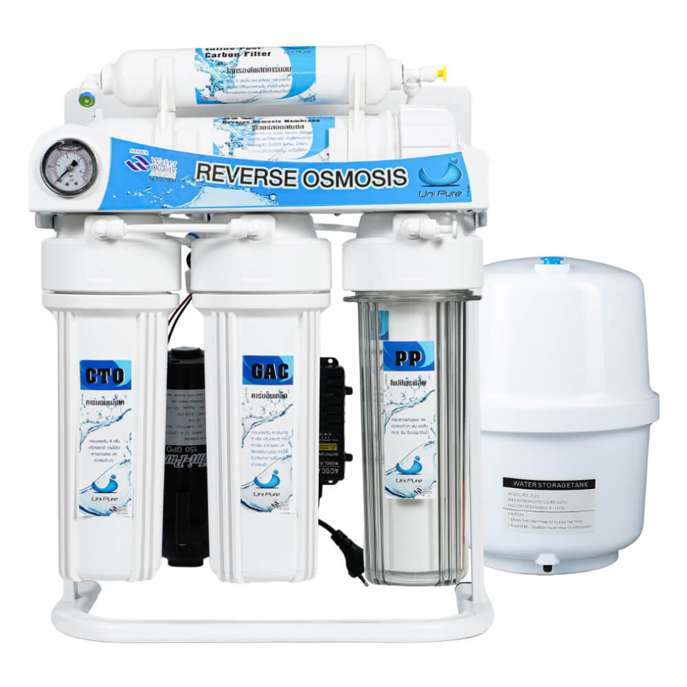 เครื่องกรองน้ำดื่ม RO 5 ขั้นตอน UNI PURE รุ่น UN-RO150G (ระบบ REVERSE OSMOSIS ( RO ) กำลังผลิต 150GPD) มีขาตั้ง